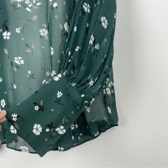Country Road Blouse Top Green White Floral Long Sleeve Sheer Lightweight Size 8 - Picture 4 of 12